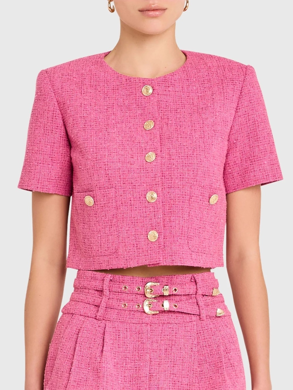 NWT Amanda Uprichard Braswell Top Roseberry Pink Tweed Short Sleeve Blazer Sz L
